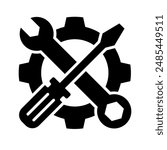 Fix service tools, wrench and screwdriver, repair instruments, simple line icon. Gears logo line black icon collections. Wheel cogwheel vector.