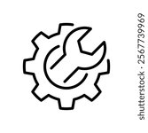 Fix service tools, wrench and screwdriver, repair instruments, simple icon. Gears logo line black icon collections. Wheel cogwheel vector.