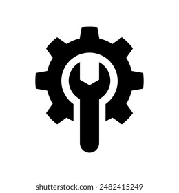 Fix service tools, wrench and screwdriver, repair instruments, simple icon. Gears logo line black icon collections. Wheel cogwheel vector. 