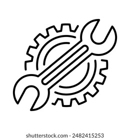 Fix service tools, wrench and screwdriver, repair instruments, simple icon. Gears logo line black icon collections. Wheel cogwheel vector. 