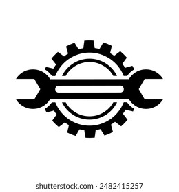 Fix service tools, wrench and screwdriver, repair instruments, simple icon. Gears logo line black icon collections. Wheel cogwheel vector. 
