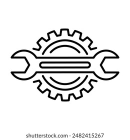 Fix service tools, wrench and screwdriver, repair instruments, simple icon. Gears logo line black icon collections. Wheel cogwheel vector. 