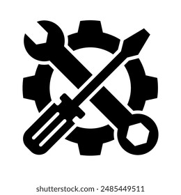 Fix service tools, wrench and screwdriver, repair instruments, simple line icon. Gears logo line black icon collections. Wheel cogwheel vector.