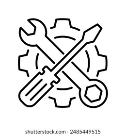 Fix service tools, wrench and screwdriver, repair instruments, simple line icon. Gears logo line black icon collections. Wheel cogwheel vector.