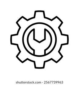 Fix service tools, wrench and screwdriver, repair instruments, simple icon. Gears logo line black icon collections. Wheel cogwheel vector.