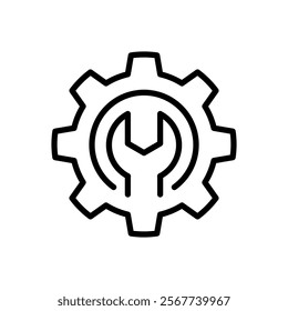 Fix service tools, wrench and screwdriver, repair instruments, simple icon. Gears logo line black icon collections. Wheel cogwheel vector.