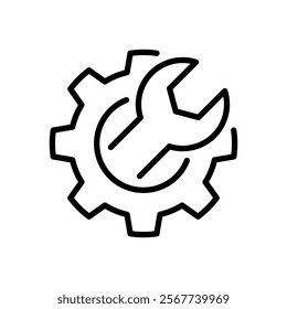 Fix service tools, wrench and screwdriver, repair instruments, simple icon. Gears logo line black icon collections. Wheel cogwheel vector.