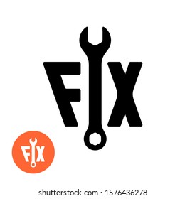 Fix text logo with wrench. For house fixing, car service or other technical repair themes.