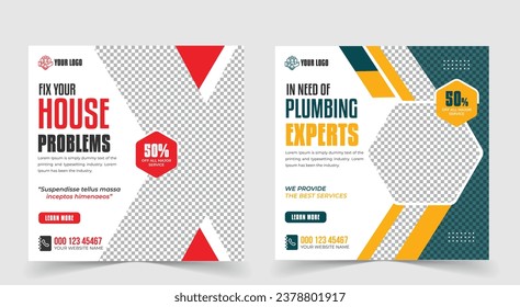 Fix your house problems promotional social media post banner design template, social media post ready file