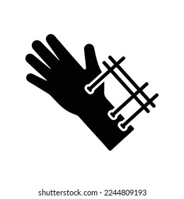 Fixation, hand, joints icon. Black vector graphics.