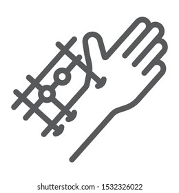 Fixation joints surgery line icon, medical and equipment, hand surgery sign, vector graphics, a linear pattern on a white background, eps 10.