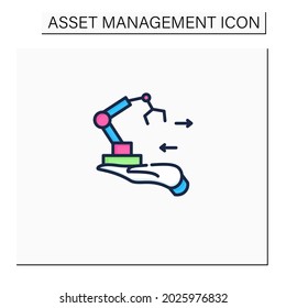 Fixed Asset Management Color Icon. Industrialization.Tracking Fixed Assets For Purposes Of Financial Accounting, Preventive Maintenance.Business Concept. Isolated Vector Illustration