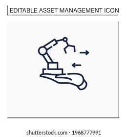 Fixed Asset Management Line Icon. Industrialization.Tracking Fixed Assets For Purposes Of Financial Accounting, Preventive Maintenance.Business Concept. Isolated Vector Illustration.Editable Stroke