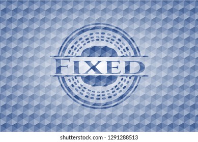 Fixed blue emblem with geometric pattern.