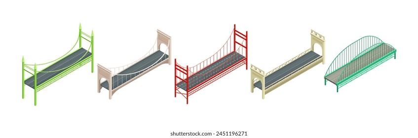 Fixed Bridge as Industrial Road Construction Isometric Vector Set