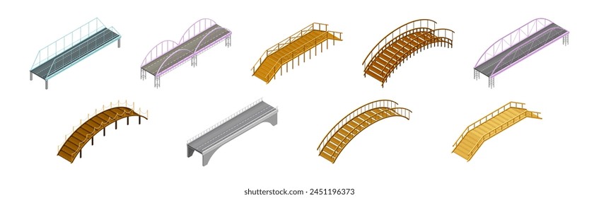 Fixed Bridge as Industrial Road Construction Isometric Vector Set