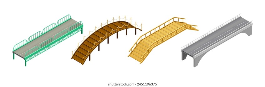 Fixed Bridge as Industrial Road Construction Isometric Vector Set