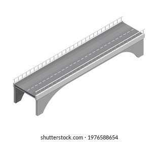 Fixed Bridge with Metal Balustrade Railing oated with Asphalt Isometric Vector Illustration