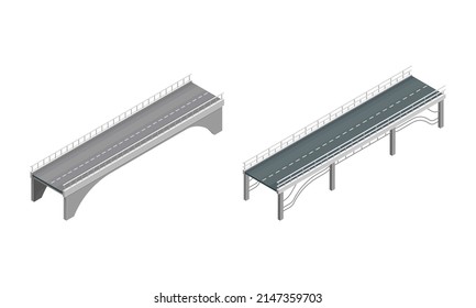 Fixed Bridge with Metal Tie Rod and oated with Asphalt Isometric Vector Set