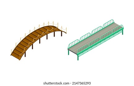 Fixed Bridge with Tie Rod and oated with Asphalt Isometric Vector Set