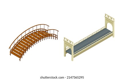 Fixed Bridge with Tie Rod and oated with Asphalt Isometric Vector Set