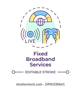Icono de concepto multicolor de servicios de banda ancha fija. Conexión a Internet de alta velocidad. Telecomunicaciones. Ilustración de línea de forma redonda. Abstractas idea. Diseño gráfico. Fácil de usar en el folleto