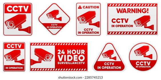 Fixed CCTV. Collection of signs CCTV. Simple video surveillance. Closed Circuit Television. Security Camera concept. Vector illustration.
