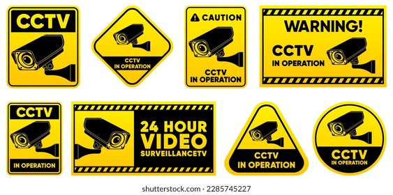 Fixed CCTV. Collection of signs CCTV. Simple video surveillance. Closed Circuit Television. Security Camera concept. Vector illustration.