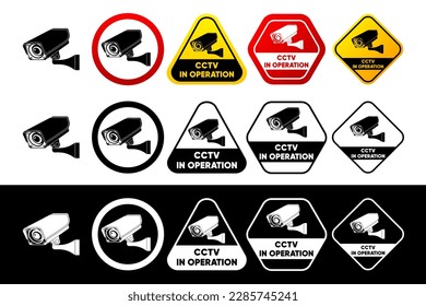 Fixed CCTV. Collection of signs CCTV. Simple video surveillance. Closed Circuit Television. Security Camera concept. Vector illustration.