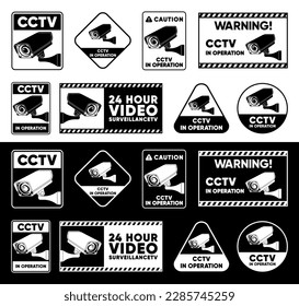 CCTV fija. Colección de carteles CCTV. Simple vigilancia de video. Televisión de circuito cerrado. Concepto de cámara de seguridad. Ilustración vectorial.