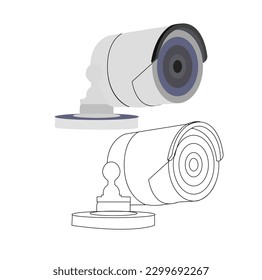 CCTV fija, diseño de la ilustración de la plantilla del vector de cámara de seguridad.Cámara de seguridad, cámara de vídeo cctv, vista frontal y lateral de los equipos de vigilancia. 