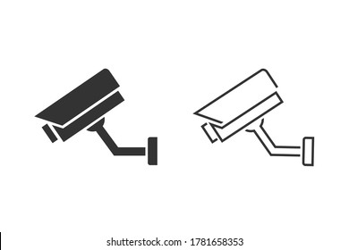 Fixed CCTV, Security Camera Line Icon Set Vector Template