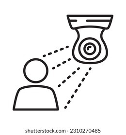 Fixed CCTV.Security camera icon.Video surveillance cameras.Ip camera.Face recognition.Face id.Isolated on white background.Outline vector illustration. 