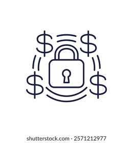 fixed cost or price icon with lock, line vector