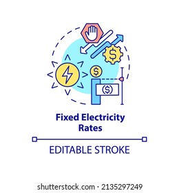 Fixed electricity rates concept icon. Monthly price for electric energy. Pros of PPA abstract idea thin line illustration. Isolated outline drawing. Editable stroke. Arial, Myriad Pro-Bold fonts used