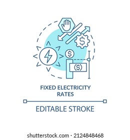 Fixed electricity rates turquoise concept icon. Price of electric energy. Pros of PPA abstract idea thin line illustration. Isolated outline drawing. Editable stroke. Arial, Myriad Pro-Bold fonts used