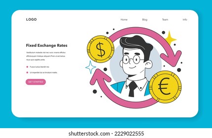 Fixed exchange rates as a method of inflation control web banner or landing page. Economics crisis recovery measure. Growing up prices and value of money decline. Flat vector illustration