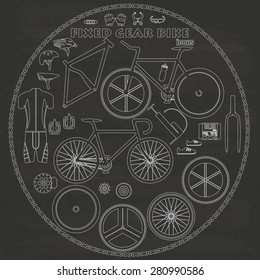 Fixed gear bicycle  icon graphics, hand sketch on a blackboard.