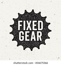 Fixed Gear Logo, Sign. Bicycle Sprocket. Ink Stamp Style.