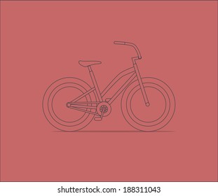 Fixed gear \ Simple line design \ Isolated bicycle on red background