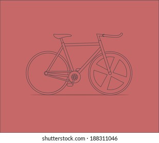 Fixed gear \ Simple line design \ Isolated bicycle on red background