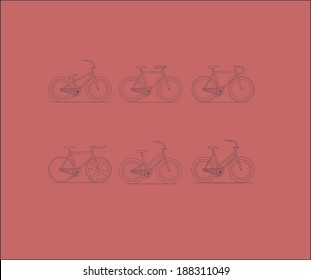 Fixed gear \ Simple line design \ Isolated bicycle on red background