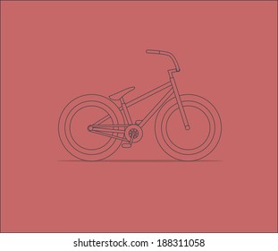 Fixed gear \ Simple line design \ Isolated bicycle on red background