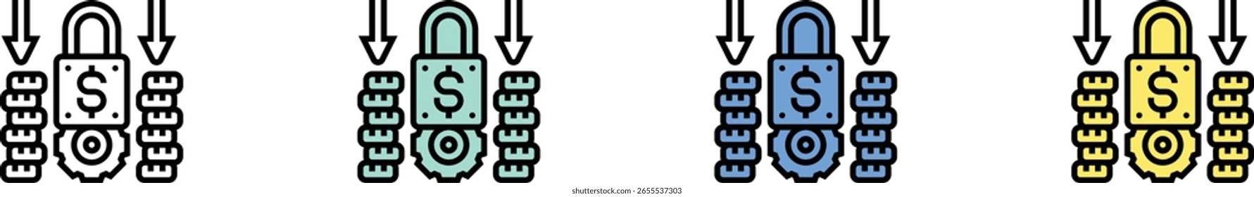 icono fijo. Esquema, diseño de estilo verde, azul y amarillo aislado sobre fondo blanco