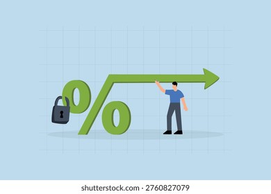 Fixed interest rate, businessman property proprietor with constant percentage symbol