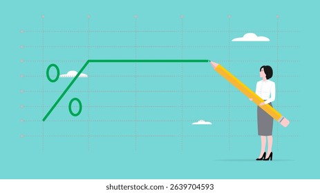 Fixed interest rate, fixed cost or constant price, Business woman plot fixed interest rate percentage charts by drawing them with a pencil