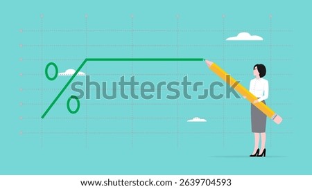 Fixed interest rate, fixed cost or constant price, Business woman plot fixed interest rate percentage charts by drawing them with a pencil