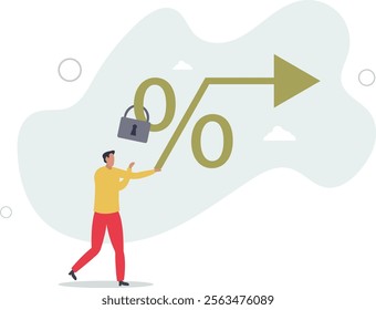 Fixed interest rate, mortgage or loan, fixed cost or constant price, banking or financial return rate concept.flat characters.