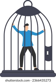 Fixed mindset, negative emotion, refusal to learn anything new, Fearful or mental lock, Suppression or aversion disorder, Bird cage lock over depressed fearful human brain

