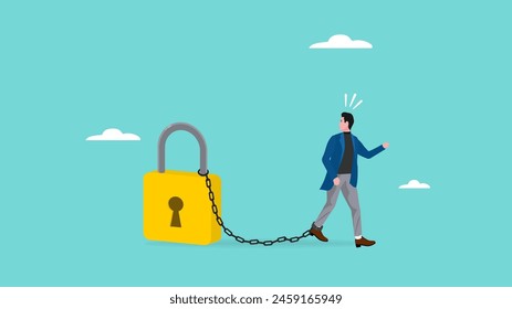 fixed mindset is an obstacle to success, businessman whose path was hampered because his feet were chained with padlocks